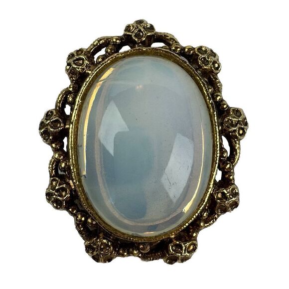 Vintage White Iridescent Pearlescent Gold Tone Oval Brooch Pin, Cameo Style - Picture 1 of 7
